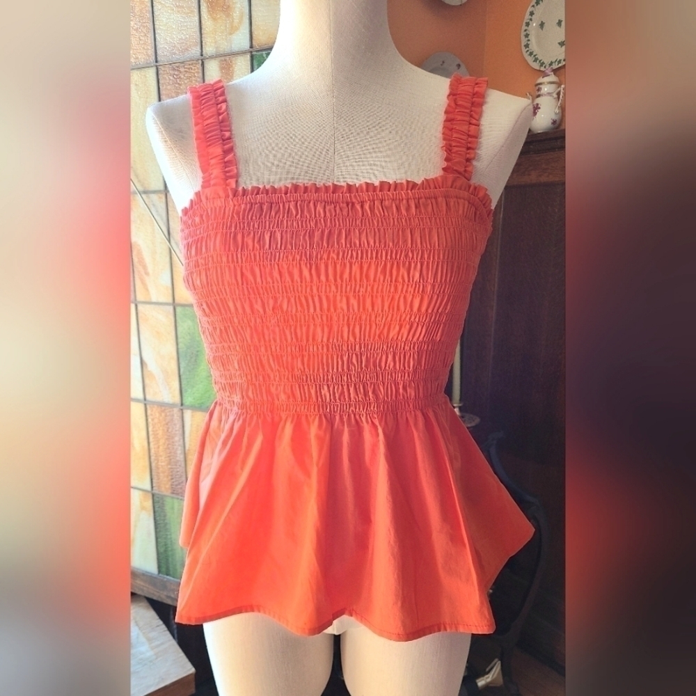 NWT GAP Orange 100% Cotton Peplum Sleeveless Top